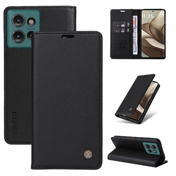 Funda Billetera de Cuero para Motorola Edge 50 5G con Tarjetero y Soporte - Tapa Magnética Negro