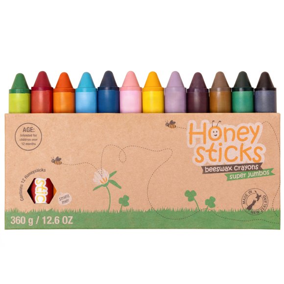 Crayons Honeysticks Super Jumbo, cera de abejas 100% pura, paquete de 12
