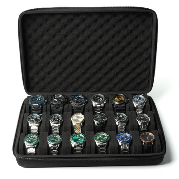 Estuche de relojes AUKURA de 18 compartimentos, organizador de viaje con carcasa rígida