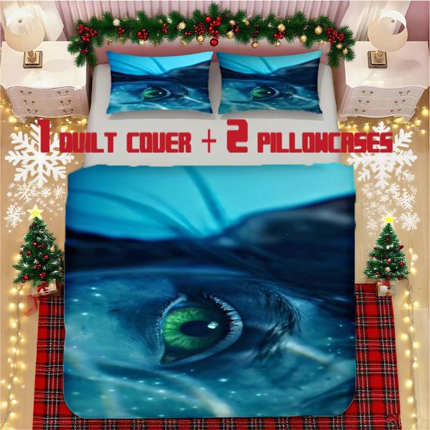 Deep Sea Star Glow: Whisper of the Blue Creature's Green Eyes Soft Printed Bedding Set Polyester Fabric Decorative & Warm