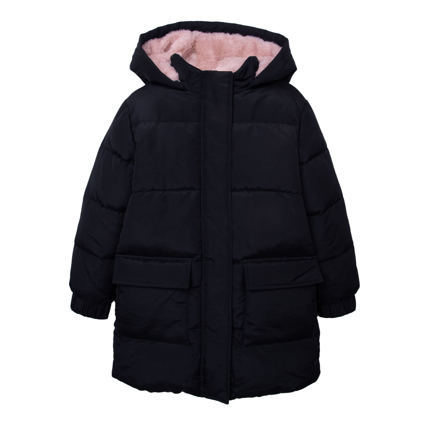 Pillin - Parka Niña Larga Forro Térmico Con Gorro Negro