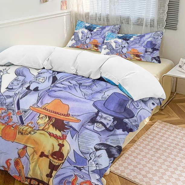 Whitebeard Pirates Bed Duvet Cover Funny Anime Cartoon Bedding Sets Lightweight 3 Piece Comforter Sets