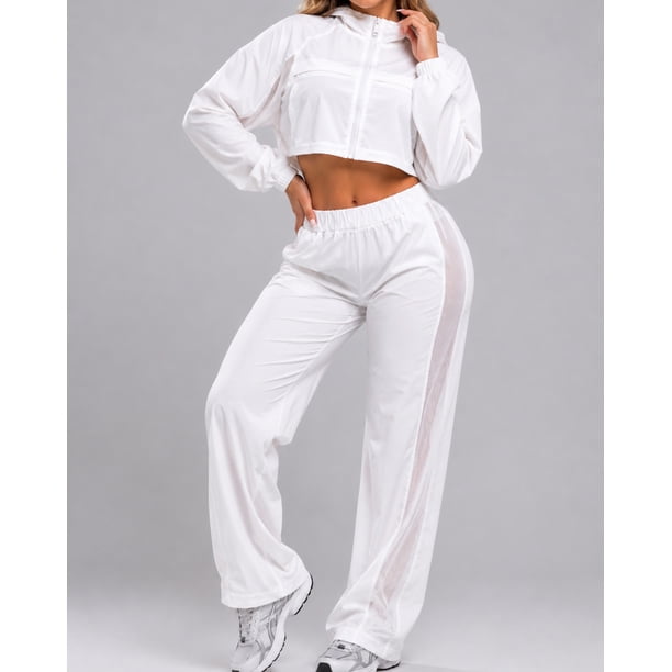 Conjunto Deportivo Mujer Chaqueta Crop Y Pantalon Palazzo