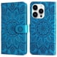 thumbnail image 1 of Funda tipo cartera FOXDOCK para iPhone 15 Pro , diseño girasol en relieve, cuero PU, cierre magnético, soporte y tarjetero, 1 of 5
