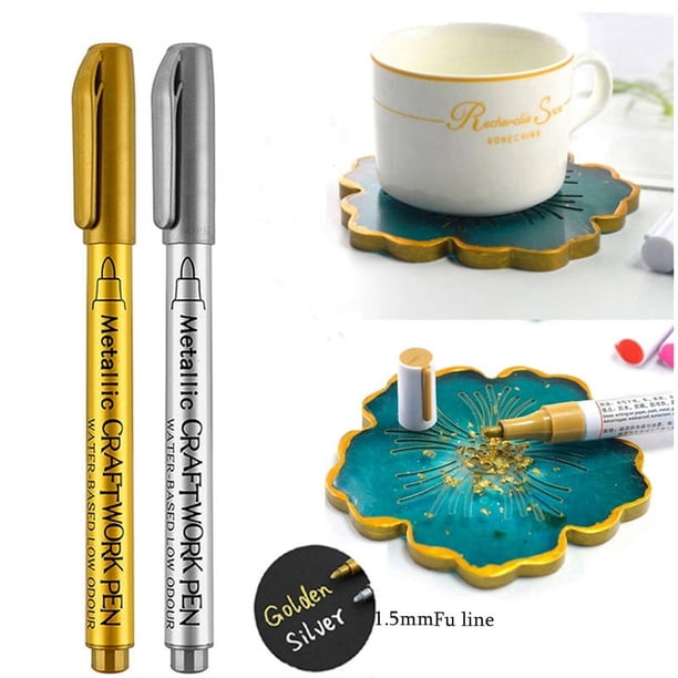 2pcs Waterproof Metal Paint Marker Pens for DIY Art, Crafts, and Resin Molding - 1.5mm Tip for Precise and Durable Painting