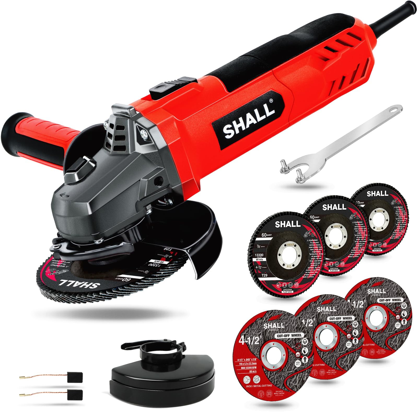 Amoladora Angular Shall De 7,5 A, 1200 Rpm, 4,5 Pulgadas Con Protectores Y Acceso