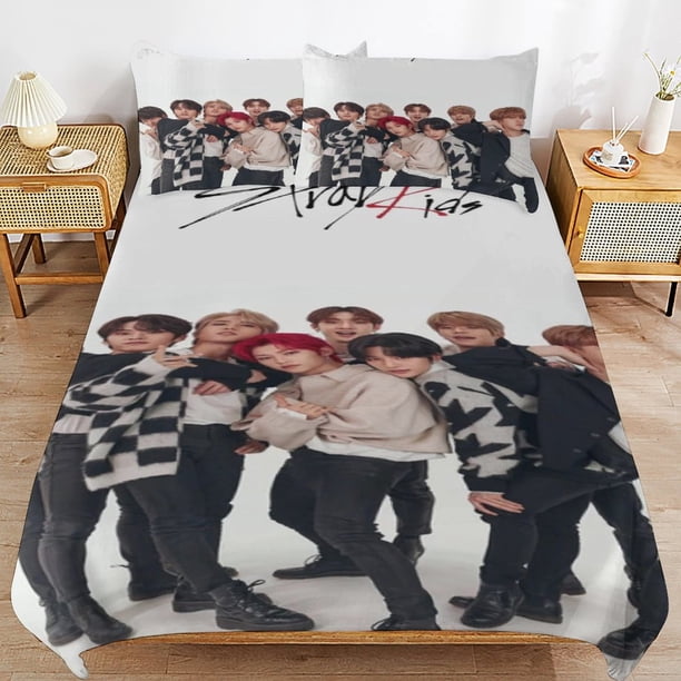 Stray Kids Bedding Set Duvet Cover Comfortable and Lightweight Cartoon Bedding 3 Piece Bed Set