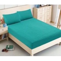 Genérico - Cubrecolchón Acolchado 2 Plazas + 2 Fundas De Cojín - Turquesa