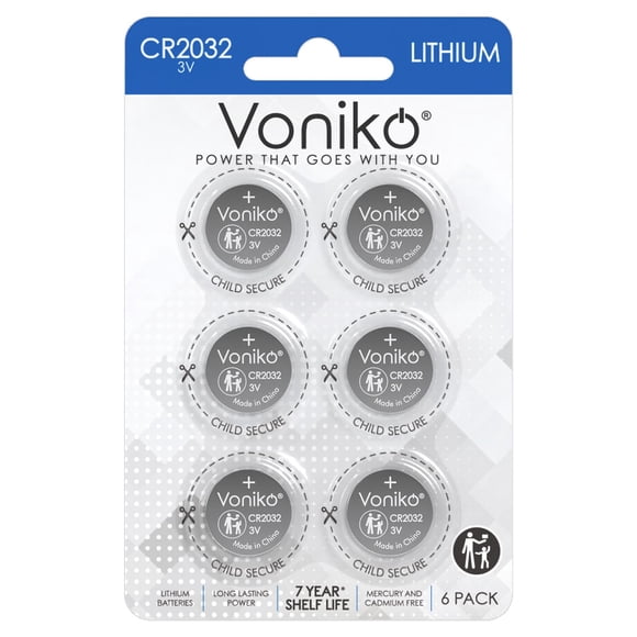 Batería Voniko CR2032 3V de Litio Paquete de 6 con Seguridad para Niños