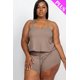 thumbnail image 1 of Conjunto de Top y Shorts de Canalé con Tirantes, Talla Grande, Color Topo 1XL, 1 of 5