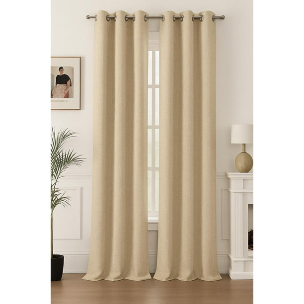 Pack 2 Cortina Engomada Termica 100% Blackout de Tipo Lino beige 140X225