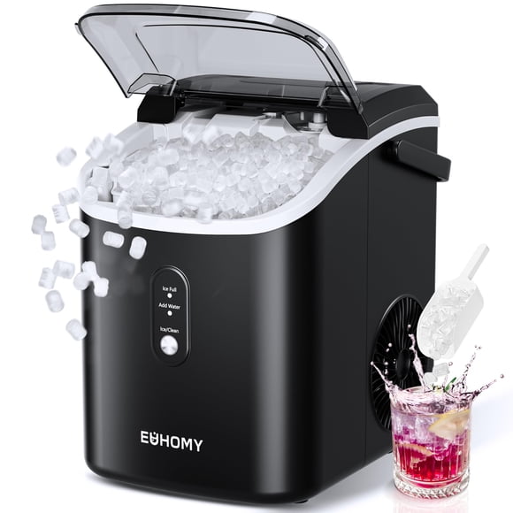 Máquina de hielo en forma de pepitas EUHOMY, 34 libras/día, negra