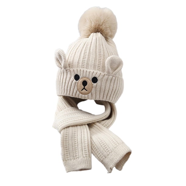 Conjunto De Gorro Y Bufanda De Invierno Para Niños, Gorro De Punto Para Escalar De 3 A 9 Años, Color Beige