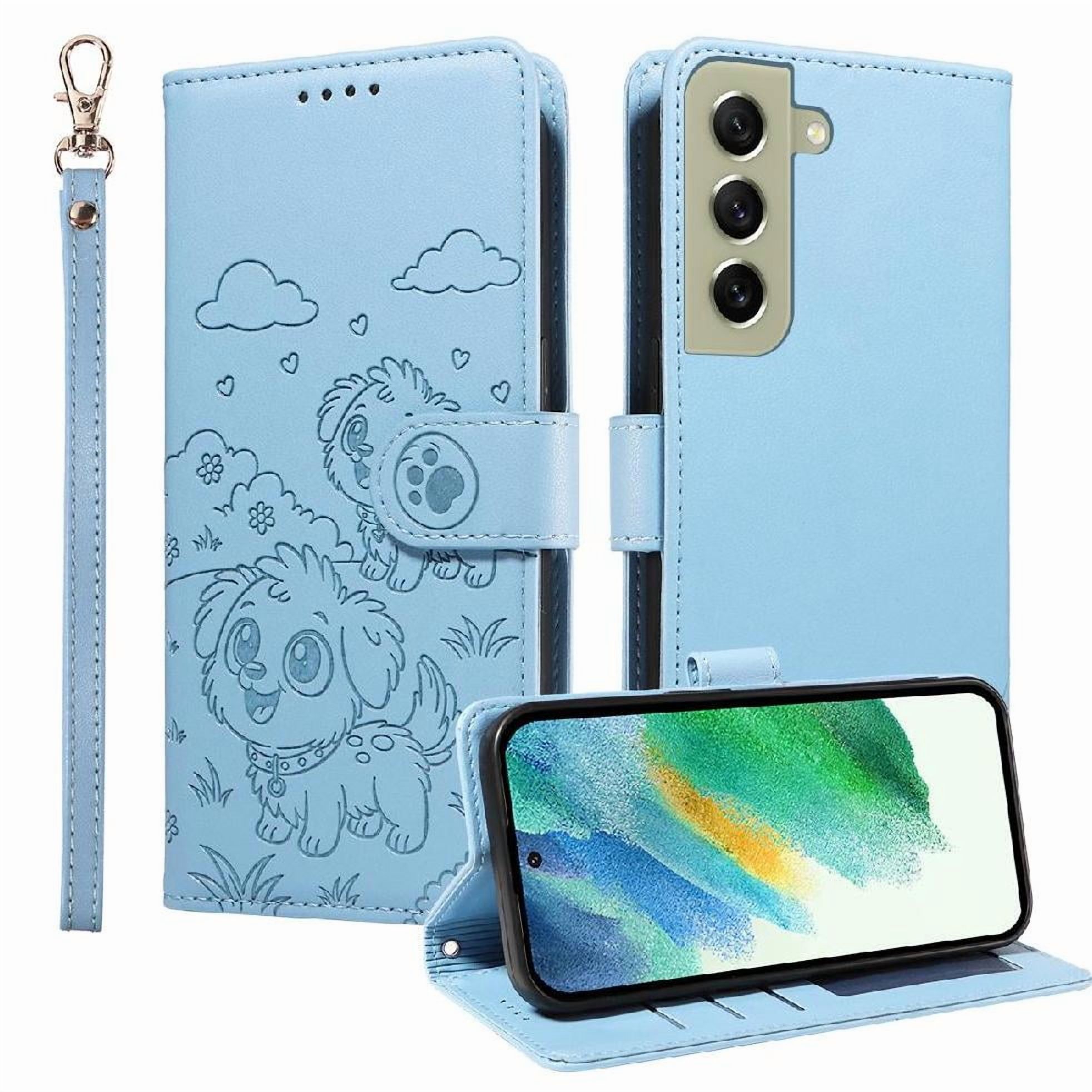 Funda Billetera Foxdock Compatible Con Samsung Galaxy S21 Fe, Diseño Perrito Tierno, Ranuras Para Tarjetas Y Soporte Plegable