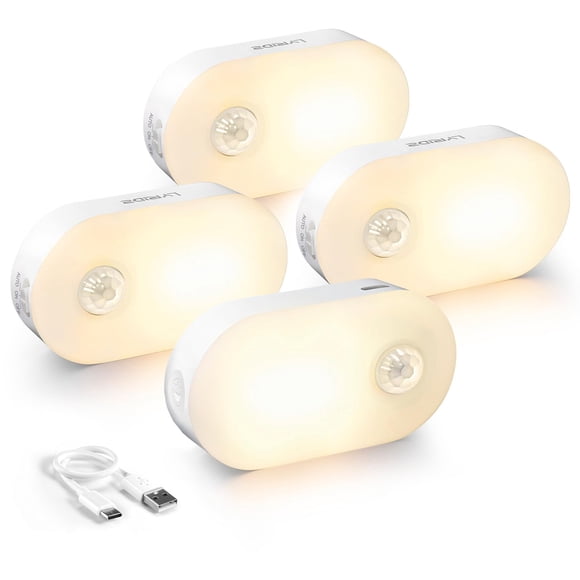 Luz nocturna recargable Lyridz con sensor de movimiento 20 lm, paquete de 4