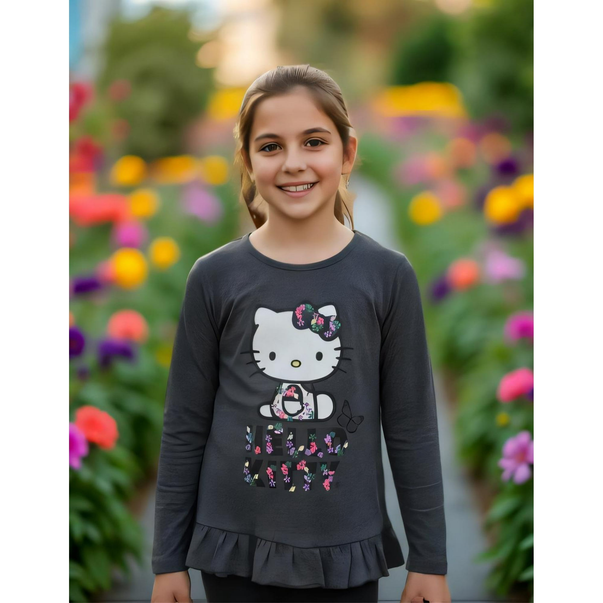 Polera Niña Hello Kitty Gris Oscuro 6