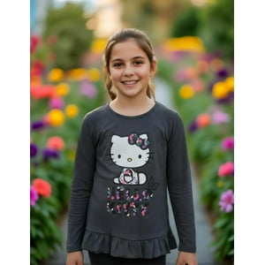Polera Niña Hello Kitty Gris Oscuro 6