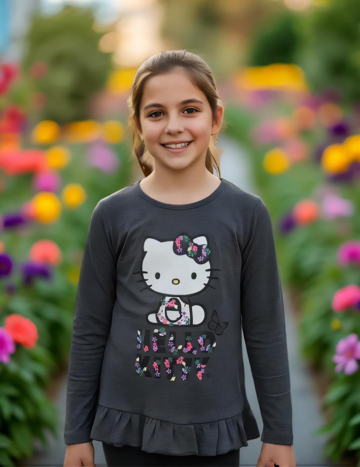 Polera Niña Hello Kitty Gris Oscuro 6