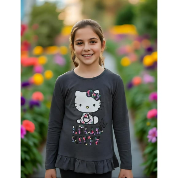 Polera Niña Hello Kitty gris oscuro 6