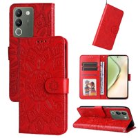 Funda Tipo Cartera Foxdock Para Vivo V29E , Diseño Girasol En Relieve, Cuero Pu, Cierre Magnético, Soporte Y Tarjetero