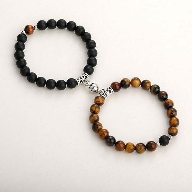Heart Matching Couple Bracelets - Natural Stone Beads Yoga Bracelet for Romantic Lovers - Perfect Valentine's Day Gift