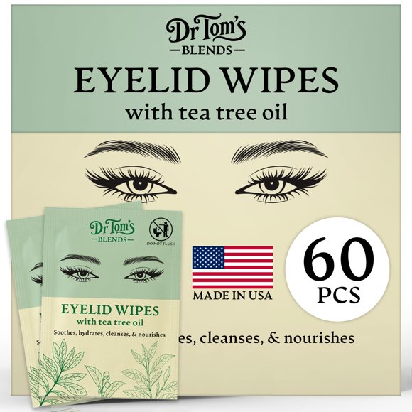 Toallitas para párpados y pestañas Dr. Tom's Blends 60 uds con aceite de árbol de té