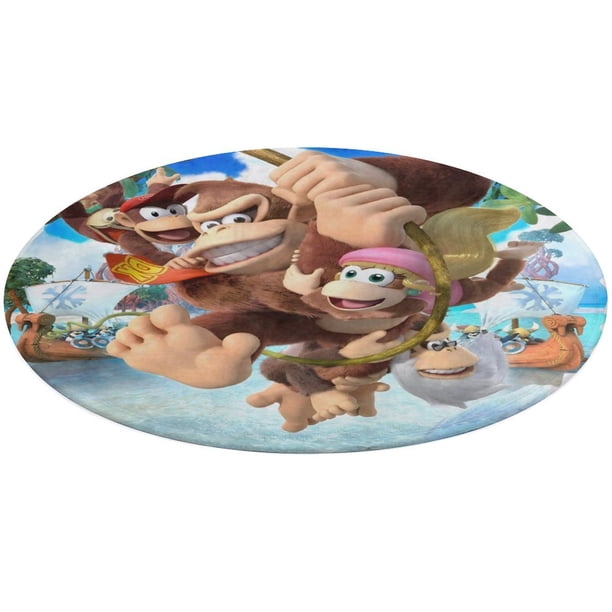 País de Donkey Kong Alfombra Redonda de Felpa Coral, Antideslizante, No Desprende Pelusas, Lavable y Duradera para Salón, Dormitorio y Habitación de Niños 60cm