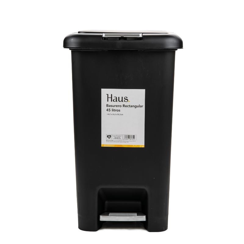 Haus - Basurero Rectangular 45L Polipropileno Negro