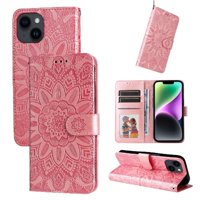 Funda Tipo Cartera Foxdock Para Iphone 14 , Diseño Girasol En Relieve, Cuero Pu, Cierre Magnético, Soporte Y Tarjetero