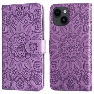 Funda Tipo Cartera Foxdock Para Iphone 14 , Diseño Girasol En Relieve, Cuero Pu, Cierre Magnético, Soporte Y Tarjetero