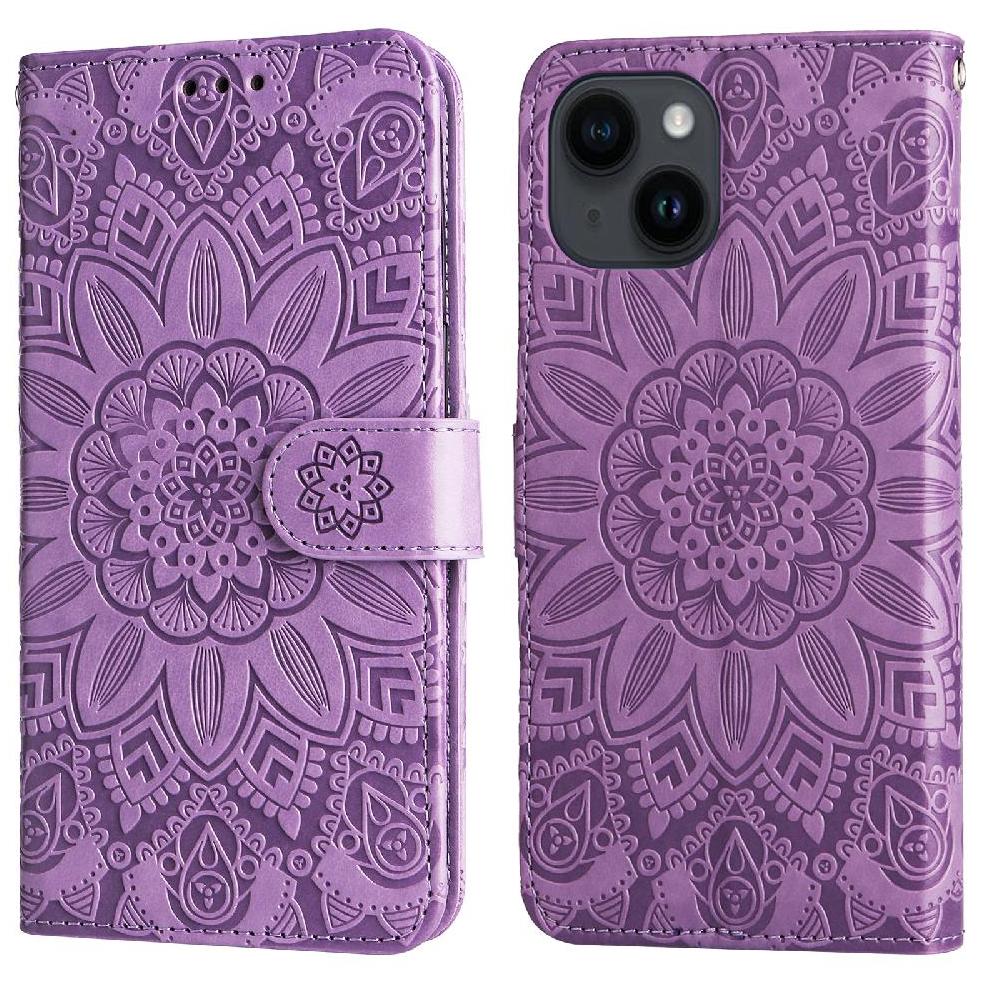 Funda Tipo Cartera Foxdock Para Iphone 14 , Diseño Girasol En Relieve, Cuero Pu, Cierre Magnético, Soporte Y Tarjetero