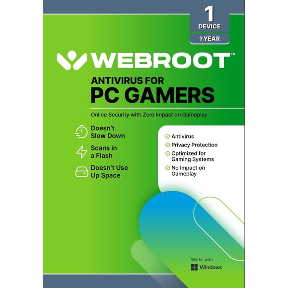Antivirus Webroot 2026 para Jugadores de PC, 1 Dispositivo, 1 Año