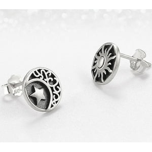 Luminara - Aros Plata Fina 925 Sol Luna Estrellas Antialergicos Unisex Plateado