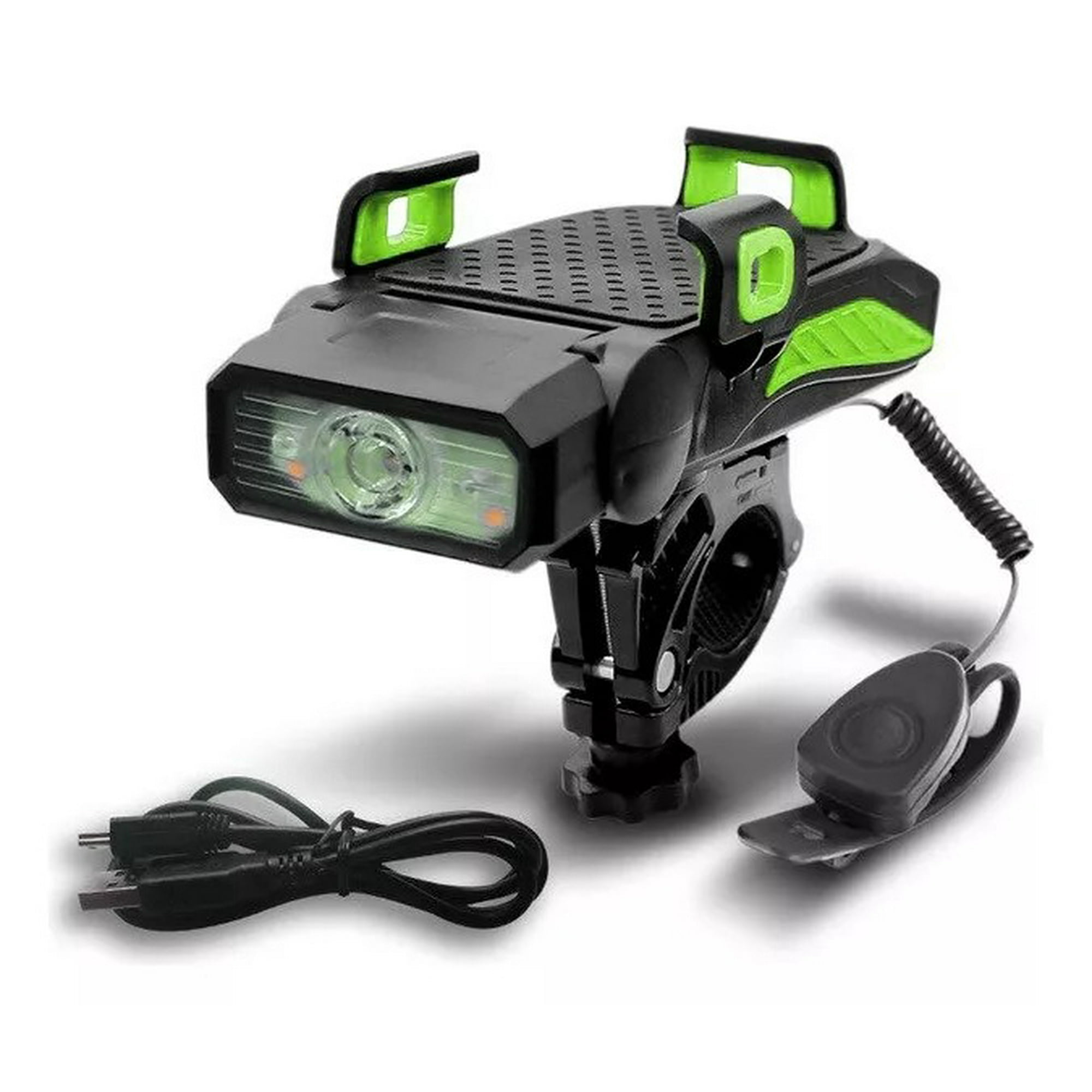Defensor - Luz Led Bicicleta Delantera, Bocina Porta Celular, 4000 Mah. Color Verde