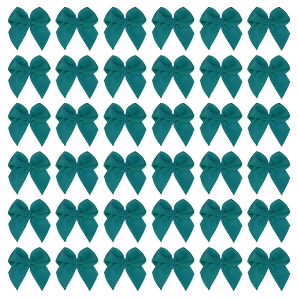 Mini Lazo de Cinta de Tela de Satén Flores de Lazo Apliques para Manualidades de Bricolaje Costura Fiesta de Boda Verde Azulado