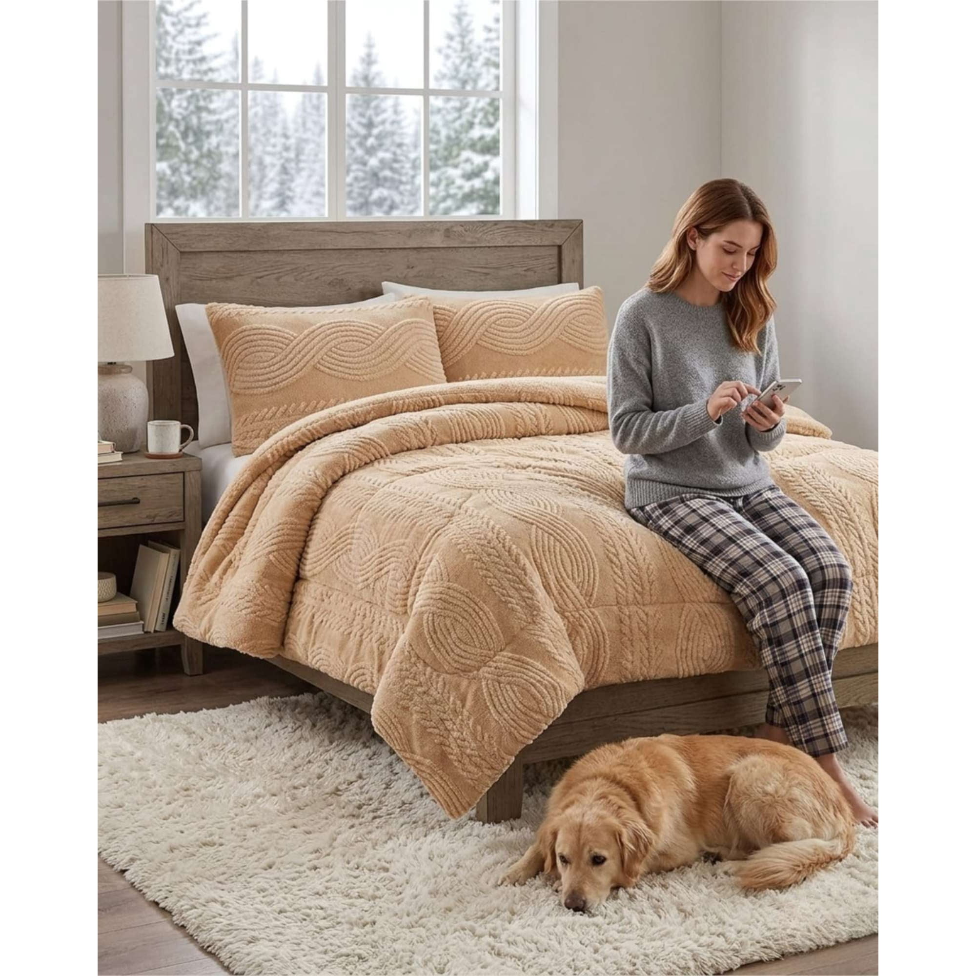 Todo Para El Hogar - Cubrecama Trenzado Ultra Suave Invierno + Fundas