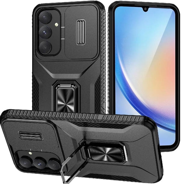 Funda Armada para Samsung Galaxy A35 5G con Tapa Deslizante y Soporte Magnético Giratorio Negro