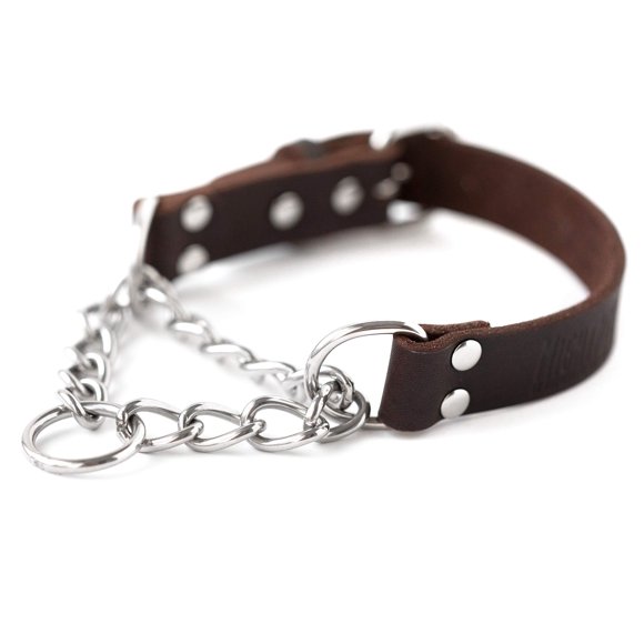 Collar Martingale de cuero marrón para perro Mighty Paw – Talla mediana