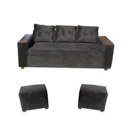 Almore - Sofa Wilson 3C + 2 Pouf Negro
