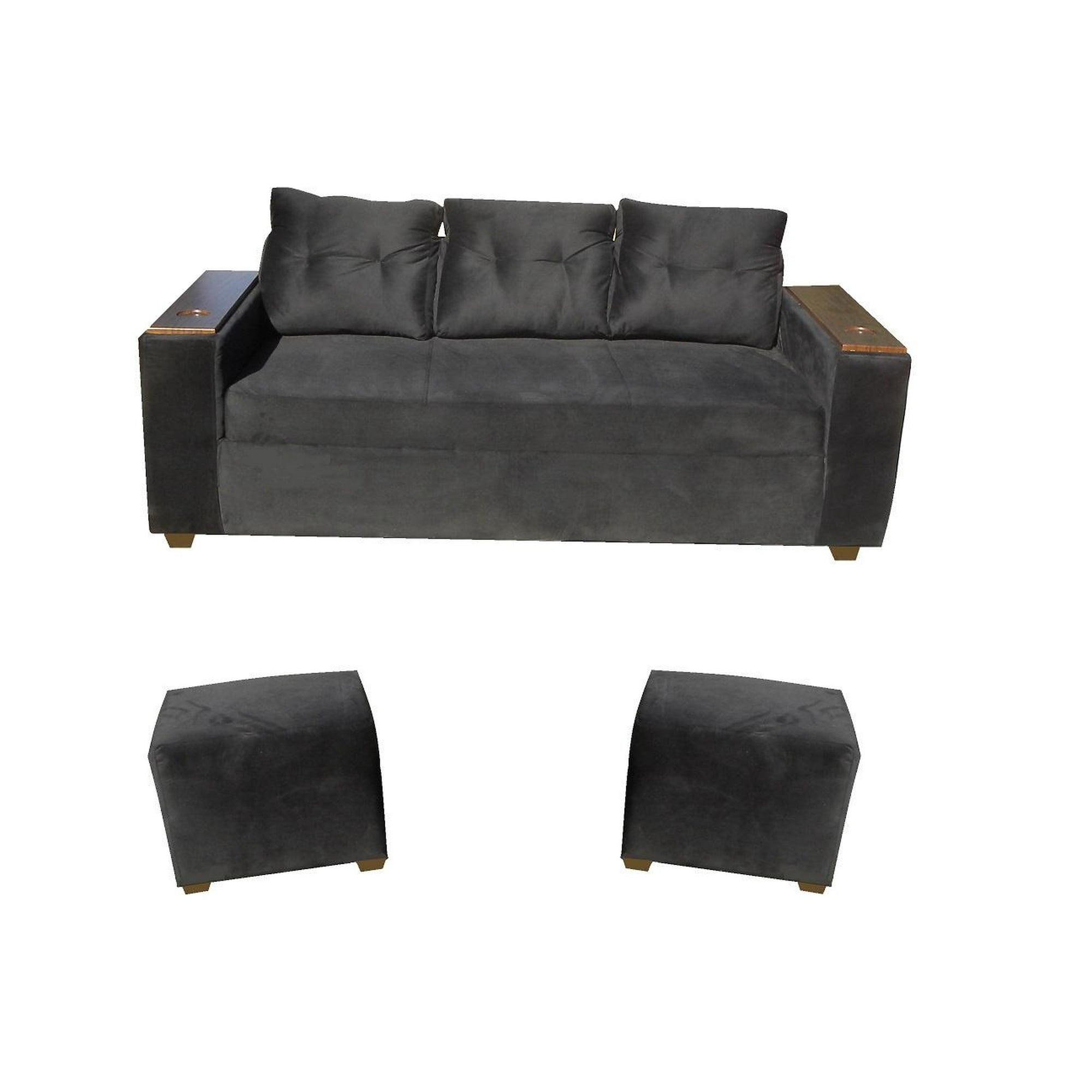 Almore - Sofa Wilson 3c + 2 Pouf Negro