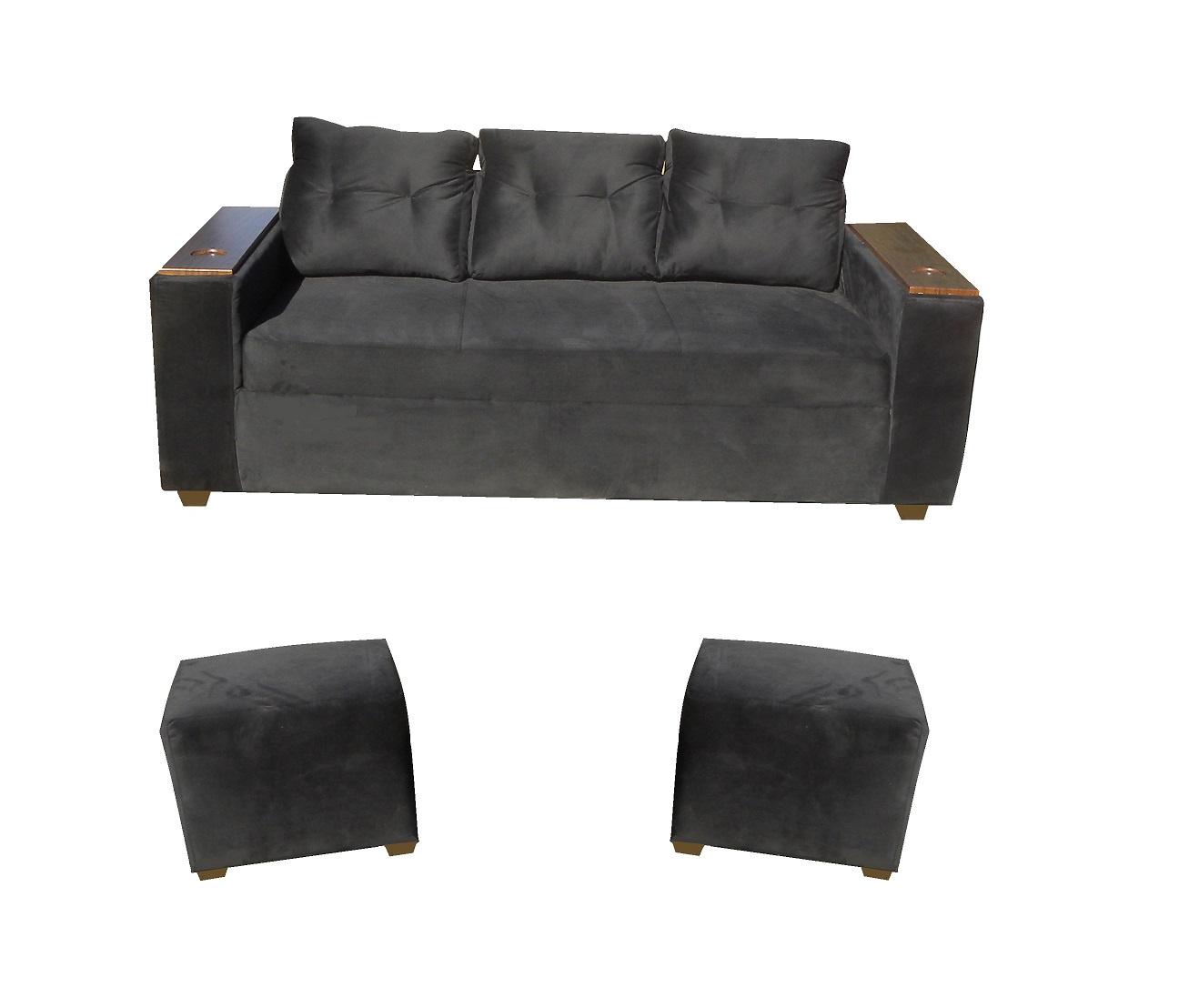 Almore - Sofa Wilson 3C + 2 Pouf Negro