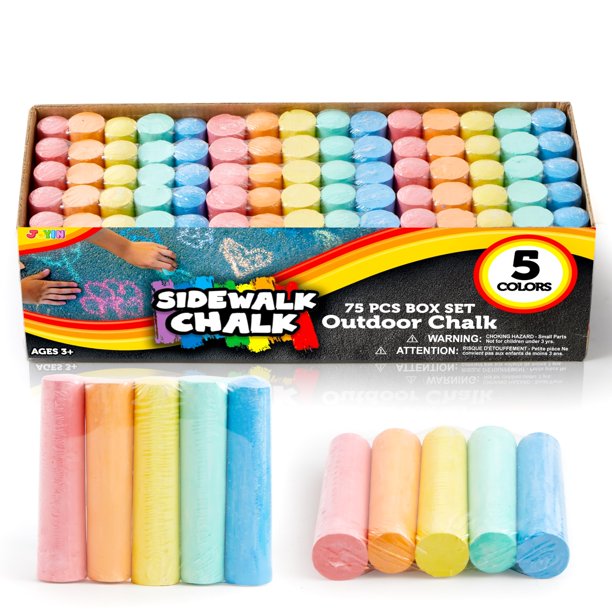 Juego de tizas para aceras JOYIN, 75 unidades, lavables, 5 colores, para niños de 1 a 3 años
