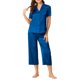 thumbnail image 2 of INSPIRE CHIC Conjunto de Pijama de Satén para Mujer Regreso a Clases Manga Corta Camisa Abotonada y Pantalones Capri con Cintura Elástica Ropa de Dormir Sedosa XXL Azul Oscuro, 2 of 6