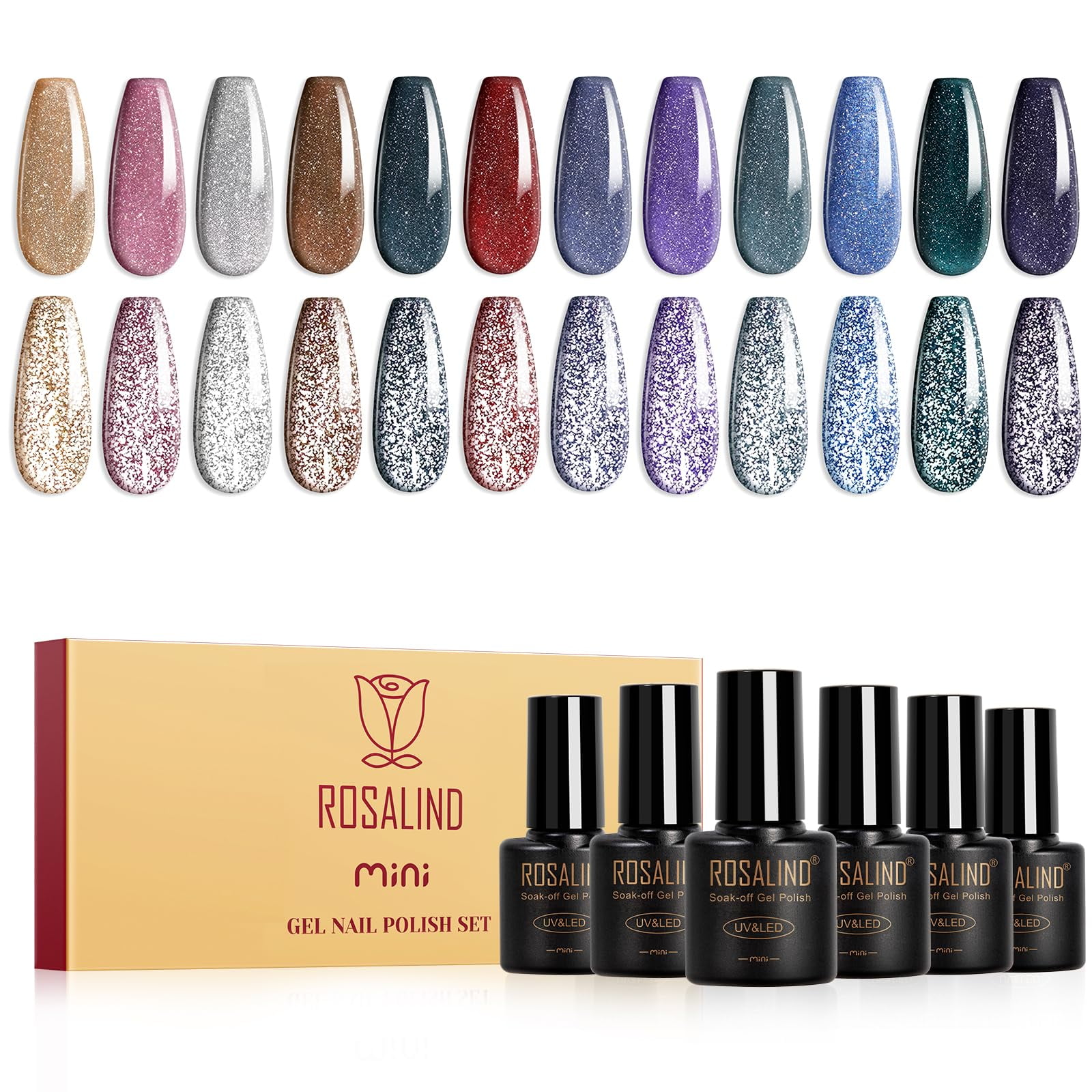 Set De Esmaltes De Uñas En Gel Con Purpurina Rosalind Reflective 12 Colores