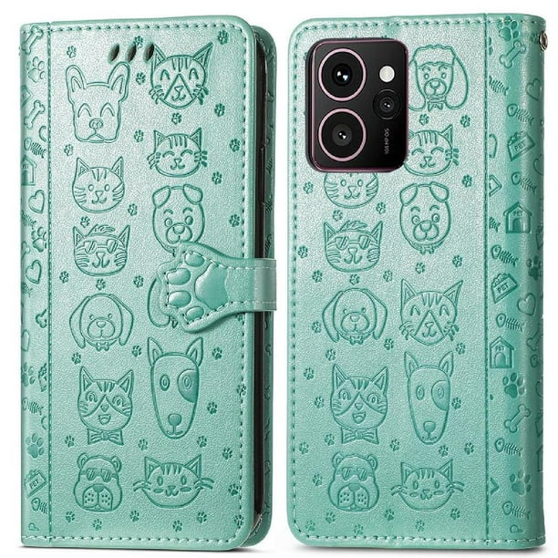 Funda Cartera FOXDOCK para HMD Skyline , Flip PU con Relieve de Gatos y Perros, Tarjetero y Soporte