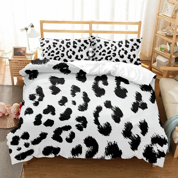 v1011 Bed Sheets Leopard Print Duvet Cover Set King Queen Full Size Polyester Bedding Set African Animal Cheetah Print Perfect for Man and Woman 3-Piece Bedding Set (1 Duvet Cover + 2 Pillow Shams) Be