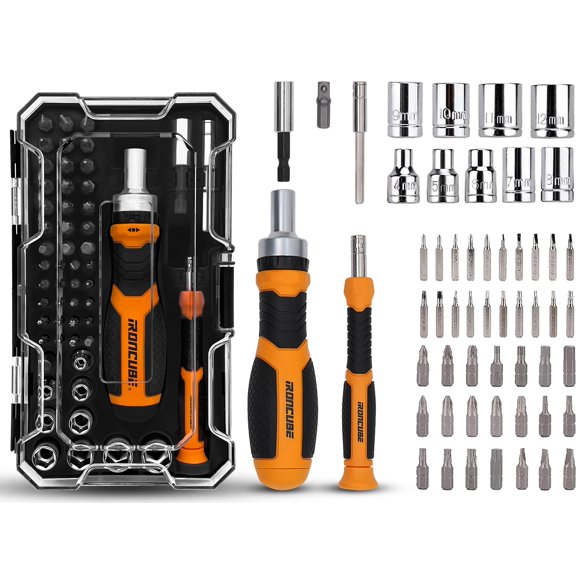 Juego de destornilladores IRONCUBE Ratcheting de 56 piezas con funda