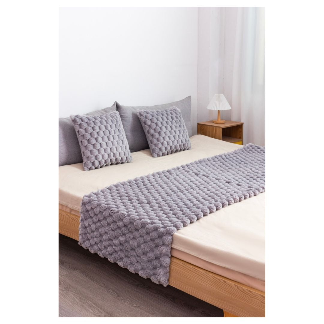 Genérico - Piecera Peluda Con Fundas 1.5/2 Plazas - Gris