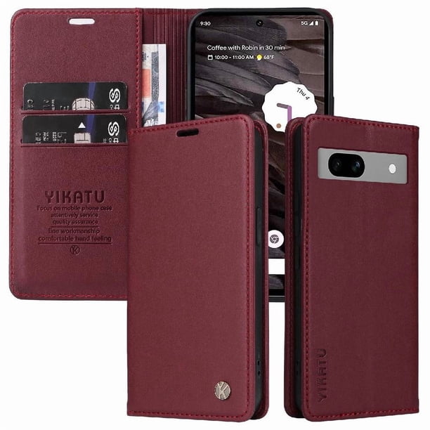 Funda Billetera de Cuero para Google Pixel 7A con Tarjetero y Soporte - Tapa Magnética Rojo