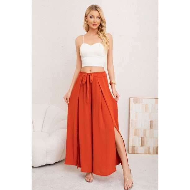 Pantalón Mujer Palazo Tipo Lino Casual Playero Con Lazo 3005